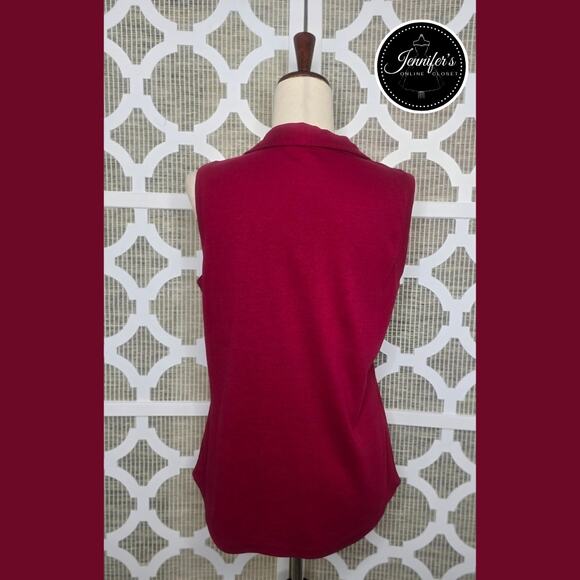 St. John's Bay Red Collared V-Neck Sleeveless Knit Top Size Large - Picture 6 of 9